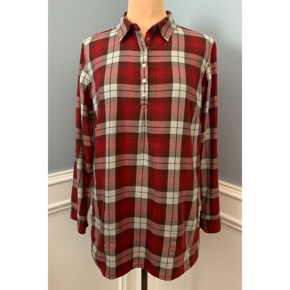 Duluth Trading Shirt Womens L Plaid Flannel Tunic Snap Tab Long Sleeve Pullover - Picture 1 of 11